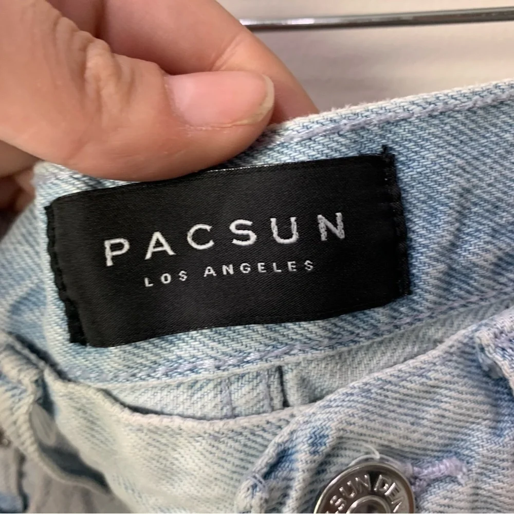 [Pacsun] Light Wash Denim Distressed Mid Rise Bermuda Jean Shorts